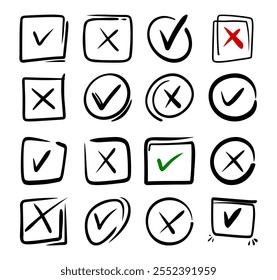 Tick and cross  signs. Checkmark OK and X icons.