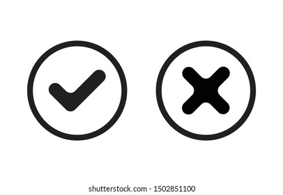 Tick and cross signs, checkmark and x or confirm and deny icon button flat for apps and websites symbol, Isolated sign symbol, Checkmark right symbol tick sign, Test question, checkbox button for choo