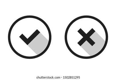 Tick and cross signs, checkmark and x or confirm and deny icon button flat for apps and websites symbol, Isolated sign symbol, Checkmark right symbol tick sign, Test question, checkbox button for choo