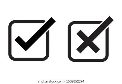 Tick and cross signs, checkmark and x or confirm and deny icon button flat for apps and websites symbol, Isolated sign symbol, Checkmark right symbol tick sign, Test question, checkbox button for choo