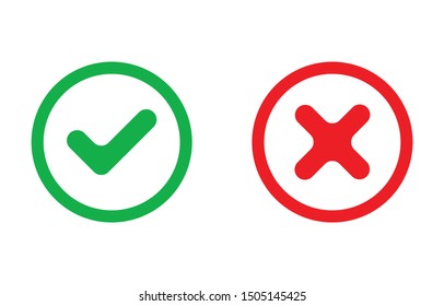 Tick and cross signs, checkmark and x or confirm and deny icon button flat for apps and websites symbol, Isolated sign symbol, Checkmark right symbol tick sign, Test question, checkbox button for choo