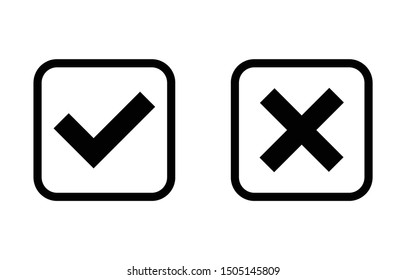Señales de tick y cruz, marca de verificación y x o Botón de confirmación y negación de icono plano para App y Sitios web, símbolo de signo aislado, marca de verificación signo de tick derecho, pregunta de prueba, Botón de Casilla de verificación para choo