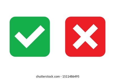 Tick and cross signs, checkmark and x or confirm and deny icon button flat for apps and websites symbol, Isolated sign symbol, Checkmark right symbol tick sign, Test question, checkbox button for choo