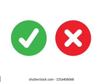 Tick And Cross Signs. Green Checkmark OK And Red X Icons, Simple Marks Graphic Design. Circle Symbols YES And NO Button For Vote, Check Box List Icons. Check Marks Vector