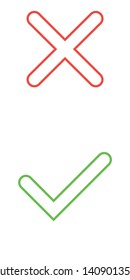 Tick and cross signs. Green checkmark OK and red X icons, isolated on white background. Simple marks graphic design. symbols YES and NO button for vote, decision
