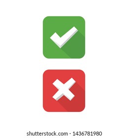 Tick and cross signs. Green checkmark and red X icons