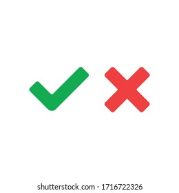 Tick and cross signs. Green checkmark and red X isolated icons. Check mark symbols.