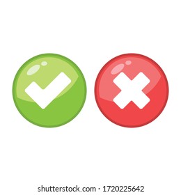 Tick and cross signs. Green checkmark and red X isolated icons. Check mark symbols.