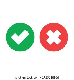Tick and cross signs. Green checkmark and red X isolated icons. Check mark symbols.