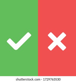 Tick and cross signs. Green checkmark and red X isolated icons. Check mark symbols.