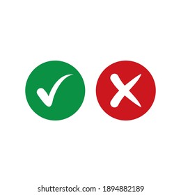 Tick and cross signs. Green checkmark and red cross icons vector illustration