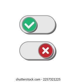 Tick and cross signs. Green checkmark and red X icons vector. Cancellation and confirmed signs. Button decision for right and wrong choice. Choose between yes and no. Mobile phone swipe unlock icon.