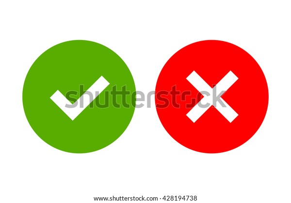 目盛りと十字の記号 白い背景に緑のチェックマーク Ok と赤いxのアイコン シンプルマークのグラフィックデザイン 円の形状を示す記号で 投票 決定 ウェブ用の はい と いいえ ボタンをクリックします ベクターイラスト のベクター画像素材 ロイヤリティフリー