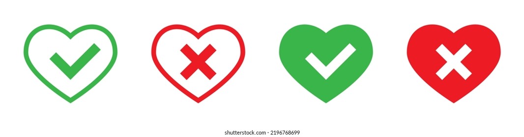 Tick and cross signs in heart icon. Vector illustration.