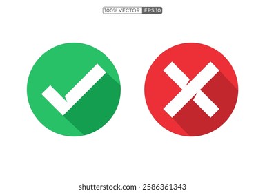 Tick and cross signs with long icon circle vector template illustration