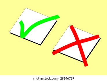 Tick and cross signs on a form
