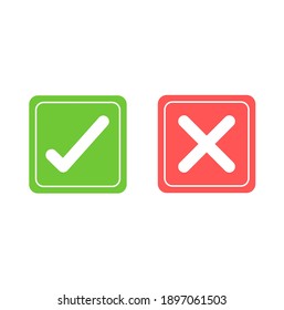 Tick and cross signs. Red checkmark and red X isolated icons. Check mark symbols.

