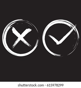 Tick and cross signs. Simple marks graphic design. Circle symbols YES and NO button for vote, decision, web. Vector illustration
