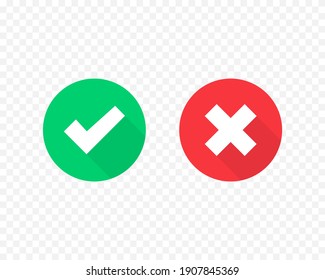 Tick and cross symbol. Green checkmark Confirmed and red Rejected icons isolated. Vector illustration EPS 10