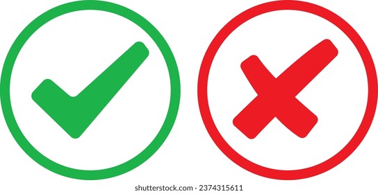 Tick and cross symbol vector on white background, EPS10.