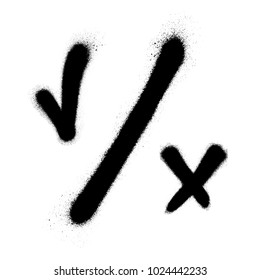Tick and cross. Test. Choice. Approved tick and rejected cross. Voting button. Black check marks. Graffiti vector signs.