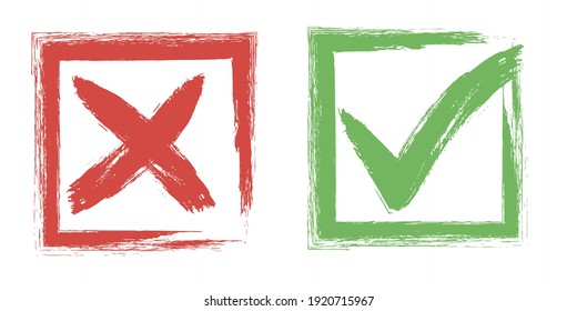 Tick and Cross vector buttons, check marks, approval check boxes. Check list marks, choice options.