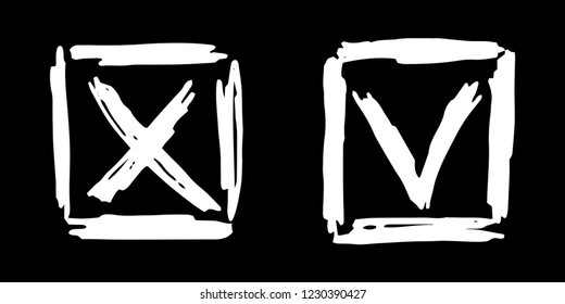 Tick cross vector check marks icons. Done checklist symbols scribble design. Abstract yes and no checkmarks. Web app ui interface click buttons. True and false exam form answers.