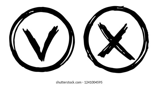 Tick cross vector check marks icons. Done checklist symbols scribble design. Simple do's and don'ts checkmarks. Website interface choose options. Approve and cancel decision signs.