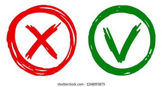 Tick cross vector check marks icons. Done checklist symbols scribble design. Simple do's and don'ts checkmarks. Website interface choose options. Positive and negative exam form answers.