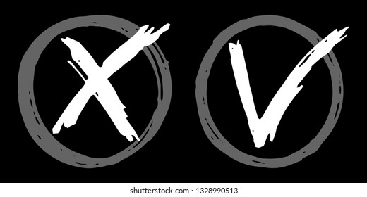 Tick cross vector check marks icons. Done checklist symbols scribble design. Simple do's and don'ts checkmarks. Website interface choose options. Correct right and false wrong survey chioces.