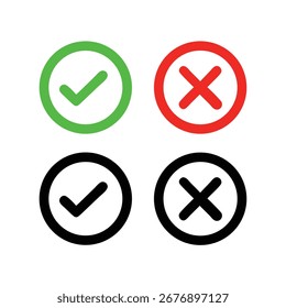 Tick and Cross Vector Icons ,vector icon set featuring check and cross marks in green, red, and black. 
