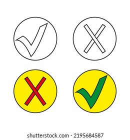 tick cross yellow circle. Cross symbol. Vector illustration. stock image.