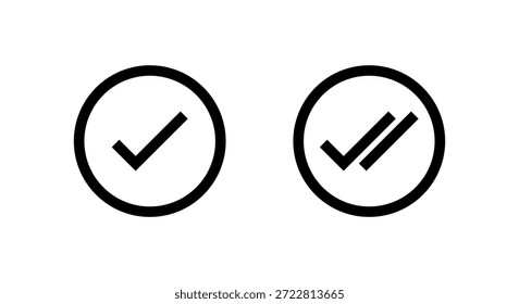 Markieren Sie das Symbol eines Häkchens in kreisförmiger Umrisslinie, und doppelte Häkchen. Symbol für gesendete Nachricht