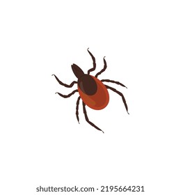 Tick Encephalitis Parasite Insect Icon Or Symbol. Tick Or Mite, Dangerous Diseases Spreading Parasite, Flat Vector Illustration Isolated On White Background.