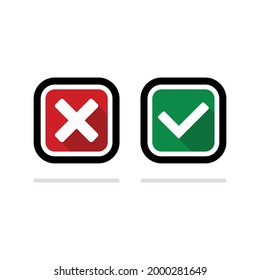 Tick and false, Tick and cross, Accepted, Rejected, Approved, Denied, True, False, True, False - green and red vector sign symbols. Isolated icon with black outline.