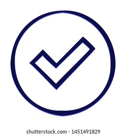 Tick. Hand Drawn Icon with Blue Ballpoint Pen Style.