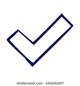 Tick. Hand Drawn Icon with Blue Ballpoint Pen Style.