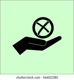 Tick in the hand icon, failure vector illustration