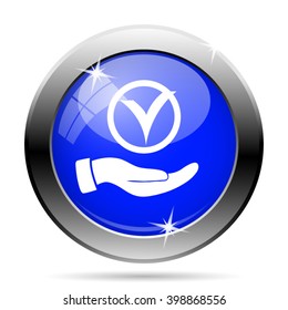 Tick with hand icon. Internet button on white background. EPS10 vector
