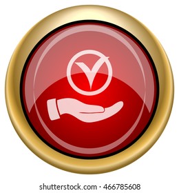 Tick with hand icon. Internet button on white background. EPS10 vector.