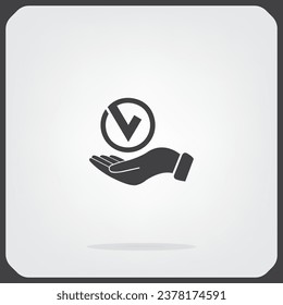 Tick with hand icon, vector illustration. Flat design style