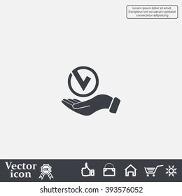 Tick with hand icon, vector illustration. Flat design style