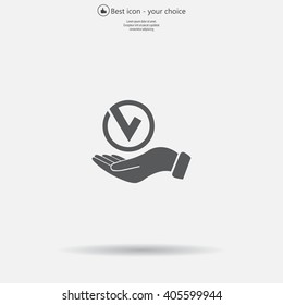 Tick with hand icon, vector illustration. Flat design style