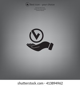 Tick with hand icon, vector illustration. Flat design style