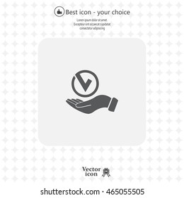Tick with hand icon, vector illustration. Flat design style