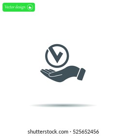 Tick with hand icon, vector illustration. Flat design style