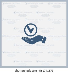 Tick with hand icon, vector illustration. Flat design style