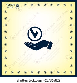 Tick with hand icon, vector illustration. Flat design style