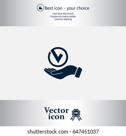 Tick with hand icon, vector illustration. Flat design style