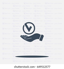 Tick with hand icon, vector illustration. Flat design style